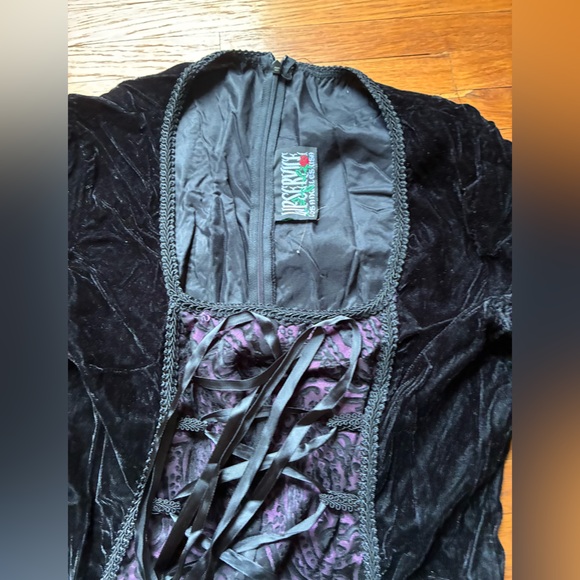 90s Lip Service Black and Purple Long Sleeve Romantic Goth Vampire Dress - Picture 2 of 9